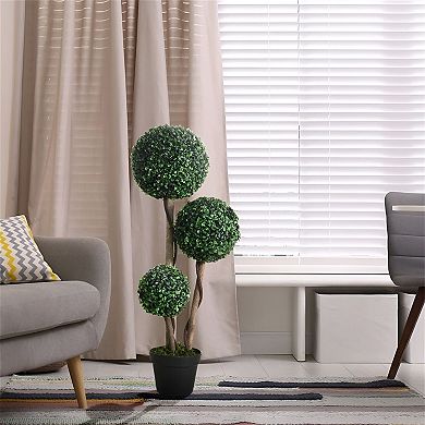 Artificial Three Ball Boxwood Topiary Plant with Pot for Entryway or Patio Decor