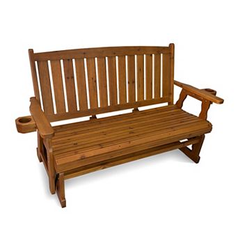 Fortune Candy Wooden Patio Glider, with Cup Holders, Solid Fir Wood, 3-Seater