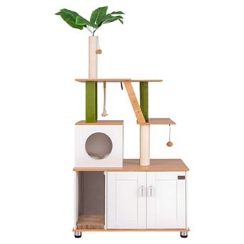 Cat Tree with Litter Box Enclosure, Condo, Platforms and Sisal Scratching Posts