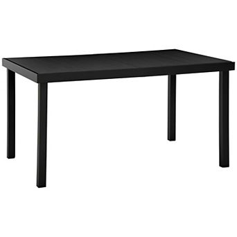 55-Inch Outdoor Dining Table with Wood-Look Surface and Aluminum Base - Black