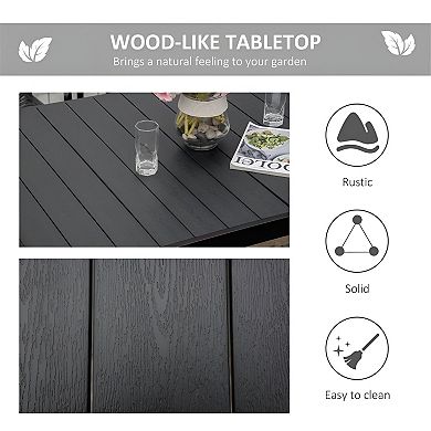 55-Inch Outdoor Dining Table with Wood-Look Surface and Aluminum Base - Black