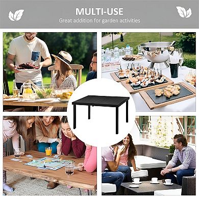 55-Inch Outdoor Dining Table with Wood-Look Surface and Aluminum Base - Black