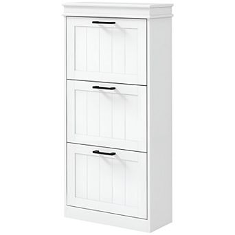 Entryway Shoe Organizer Cabinet with 3 Tilt-Out Drawers and Compact Design - White