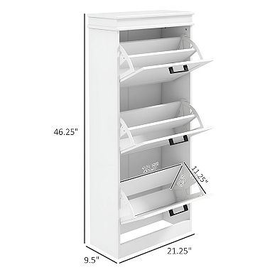Entryway Shoe Organizer Cabinet with 3 Tilt-Out Drawers and Compact Design - White