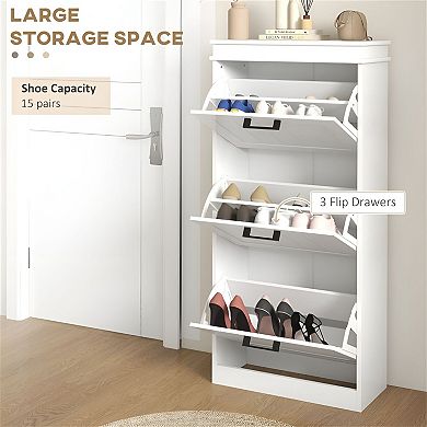 Entryway Shoe Organizer Cabinet with 3 Tilt-Out Drawers and Compact Design - White