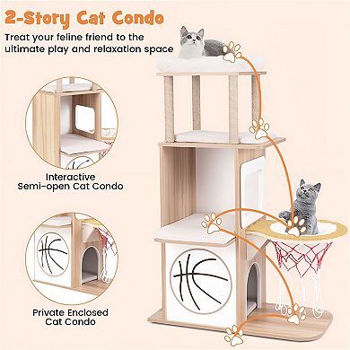 Cat Tree with Hammock, Two Cat Condos, Perches and Scratching Posts