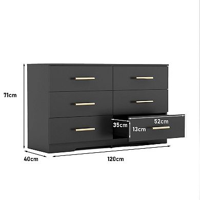 6-Drawer Cabinet with Smooth Sliding Drawers for Clothes and Sheets - Black