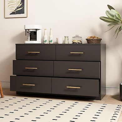 6-Drawer Cabinet with Smooth Sliding Drawers for Clothes and Sheets - Black