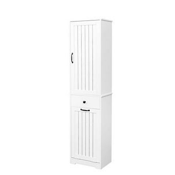 Freestanding Laundry Hamper Cabinet, Tall Narrow Storage with Drawer and Bag