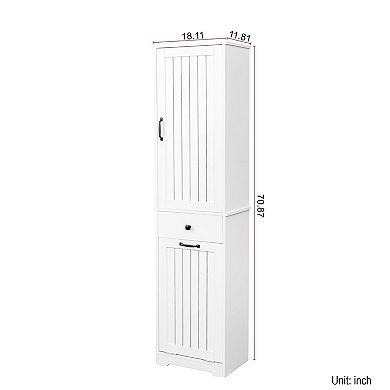 Freestanding Laundry Hamper Cabinet, Tall Narrow Storage with Drawer and Bag