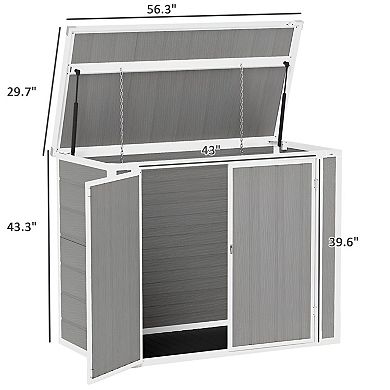 Bin Storage Shed with Lockable Doors and Pair of Gloves for Patio or Backyard Use