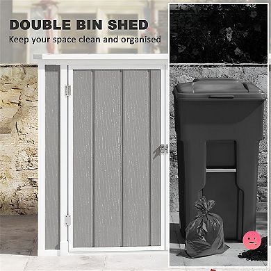 Bin Storage Shed with Lockable Doors and Pair of Gloves for Patio or Backyard Use