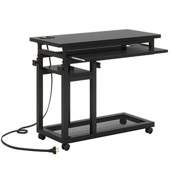Adjustable Rolling Desk with USB and Outlet for Home or Office