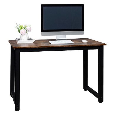 Modern Home Office Study Desk, 43-Inch Engineered Wood Computer Desk - Rustic Brown