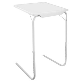 Adjustable Overbed Laptop Table with Tilt Top, Rolling Bed Desk for Couch - White
