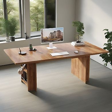 63-Inch Dining Table Seats 4-6, Rectangular Table for Home, Office, or Crafts - Light Brown
