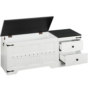 Storage Bench with 2 Drawers, Thick Top Seating, Industrial Metal Accents for Living Area