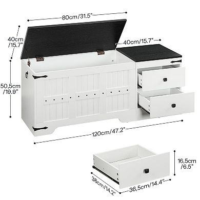 Storage Bench with 2 Drawers, Thick Top Seating, Industrial Metal Accents for Living Area