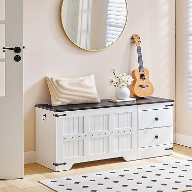 Storage Bench with 2 Drawers, Thick Top Seating, Industrial Metal Accents for Living Area