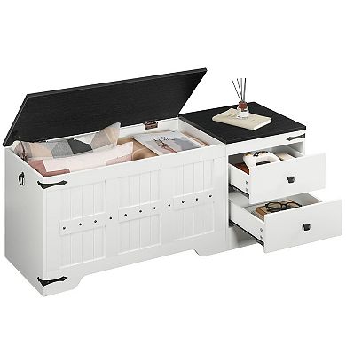 Storage Bench with 2 Drawers, Thick Top Seating, Industrial Metal Accents for Living Area