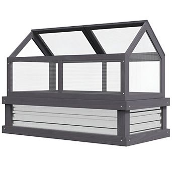 Backyard Raised Planter with Wood Frame Greenhouse and Openable Roof Panel