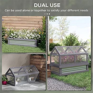 Backyard Raised Planter with Wood Frame Greenhouse and Openable Roof Panel