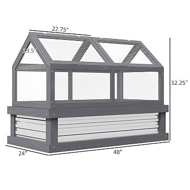 Backyard Raised Planter with Wood Frame Greenhouse and Openable Roof Panel