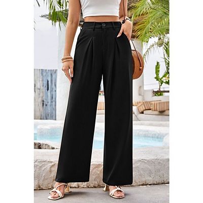 women's dress pants pleated front Two-Front Pleated Wide Leg Dress Pants - Womens High Waisted Work Trousers