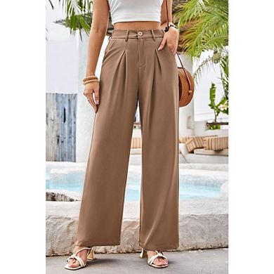 Women's High Waisted Wide Leg Dress Pants Pleated Front Work Trousers Casual Office Pants