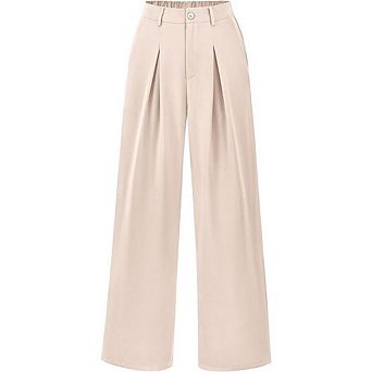 High Waist Wide Leg Work Pants for Women Pull-On Stretch Office Trousers with Pockets