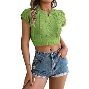 Womens Crew Neck Sweater Cap Sleeve Lightweight Sweater Vest Casual Loose Knit Pullover Tank Tops