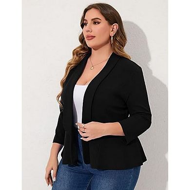 Women Plus Size Casual Blazer Open Front Long Sleeve Work Office Cardigan Jackets