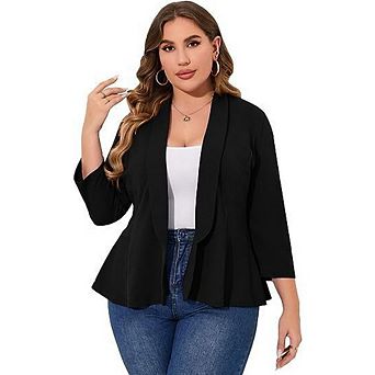 Women Plus Size Casual Blazer Open Front Long Sleeve Work Office Cardigan Jackets