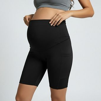 Women's High Waist Maternity Bike Shorts with Over Belly Panel Stretch Activewear Workout Shorts