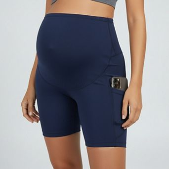 Women's High Waist Maternity Bike Shorts with Over Belly Panel Stretch Activewear Workout Shorts