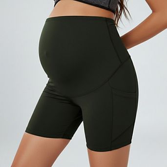Women's High Waist Maternity Bike Shorts with Over Belly Panel Stretch Activewear Workout Shorts