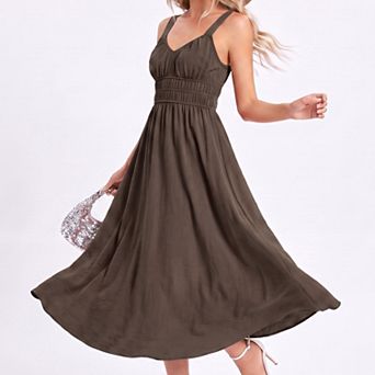 Women's Sleeveless Maxi Dress with Elastic Smocked Waist Gathered Bust Flowy A-Line Silhouette