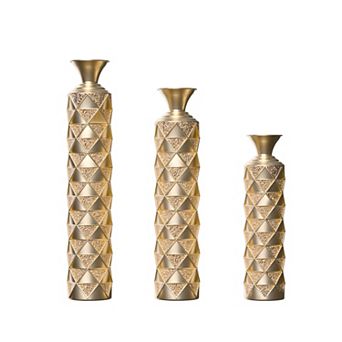 TOEMOA Geometric Diamond Pattern Metal Floor Vase Set of 3 for Home Decor