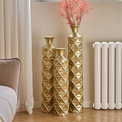 TOEMOA Geometric Diamond Pattern Metal Floor Vase Set of 3 for Home Decor