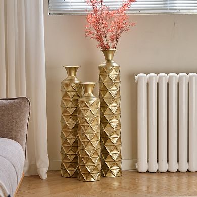 TOEMOA Geometric Diamond Pattern Metal Floor Vase Set of 3 for Home Decor