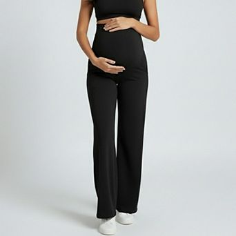 Women's High Waist Maternity Wide Leg Pants with Over Belly Panel Soft Stretch Lounge Pants