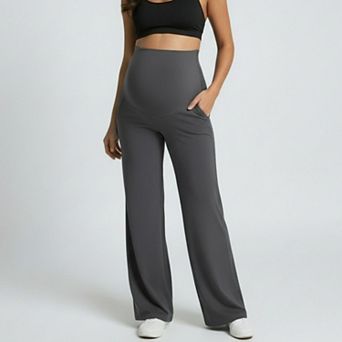 Women's High Waist Maternity Wide Leg Pants with Over Belly Panel Soft Stretch Lounge Pants