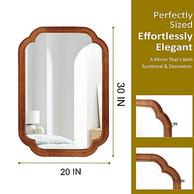 TOEMOA Natural Wood Rounded Corner Wall Mirror Elegant Home Decor