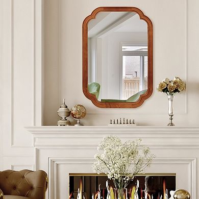 TOEMOA Natural Wood Rounded Corner Wall Mirror Elegant Home Decor