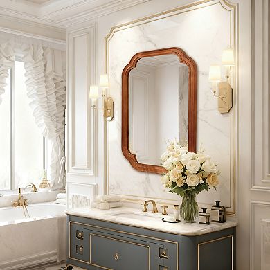 TOEMOA Natural Wood Rounded Corner Wall Mirror Elegant Home Decor