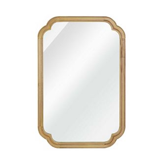 TOEMOA Natural Wood Rounded Corner Wall Mirror Elegant Home Decor