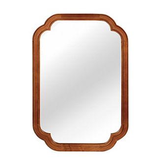 TOEMOA Natural Wood Rounded Corner Wall Mirror Elegant Home Decor