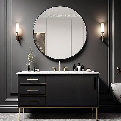 TOEMOA 39 Inch Round Framed Wall Mirror for Bathroom and Living Space