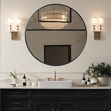 TOEMOA 39 Inch Round Framed Wall Mirror for Bathroom and Living Space