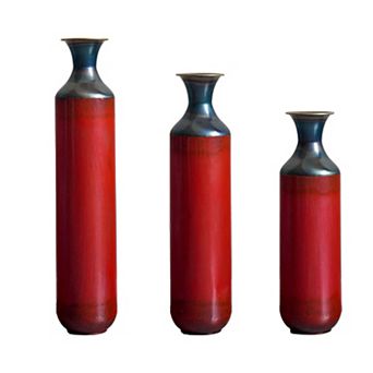 TOEMOA Handcrafted Metal Floor Vases, Set of 3 Rustic Burned Texture Decor Pieces